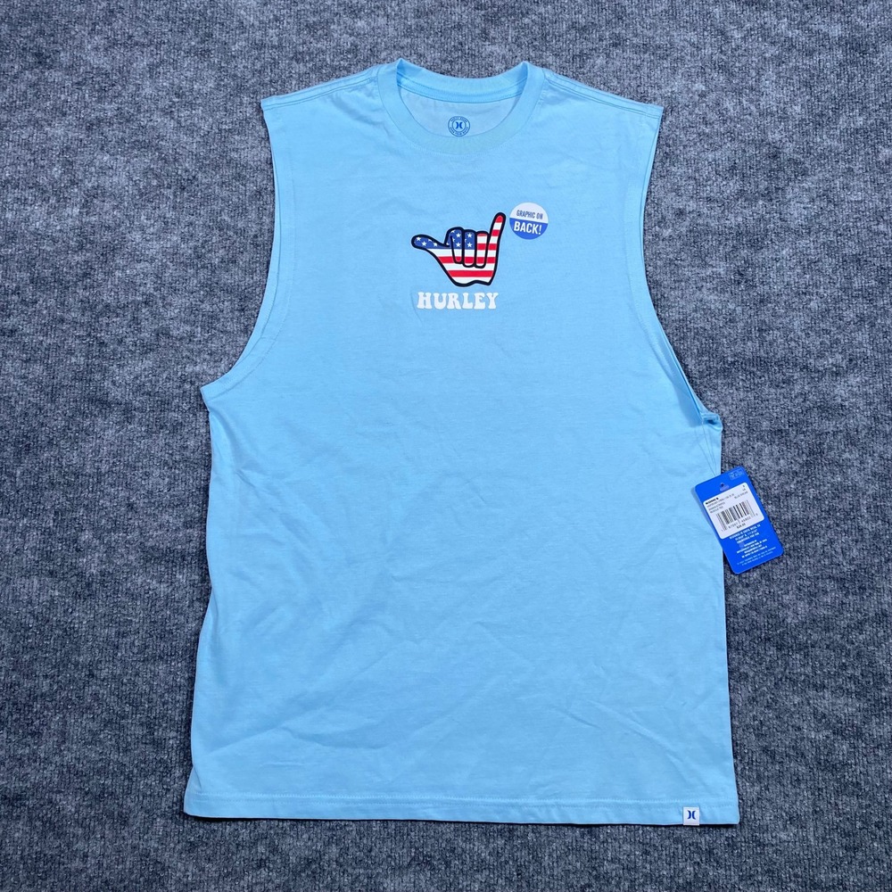 Hurley Mens Shaka Stripes Muscle Tee Blue Dream American Flag Graphic Small NEW